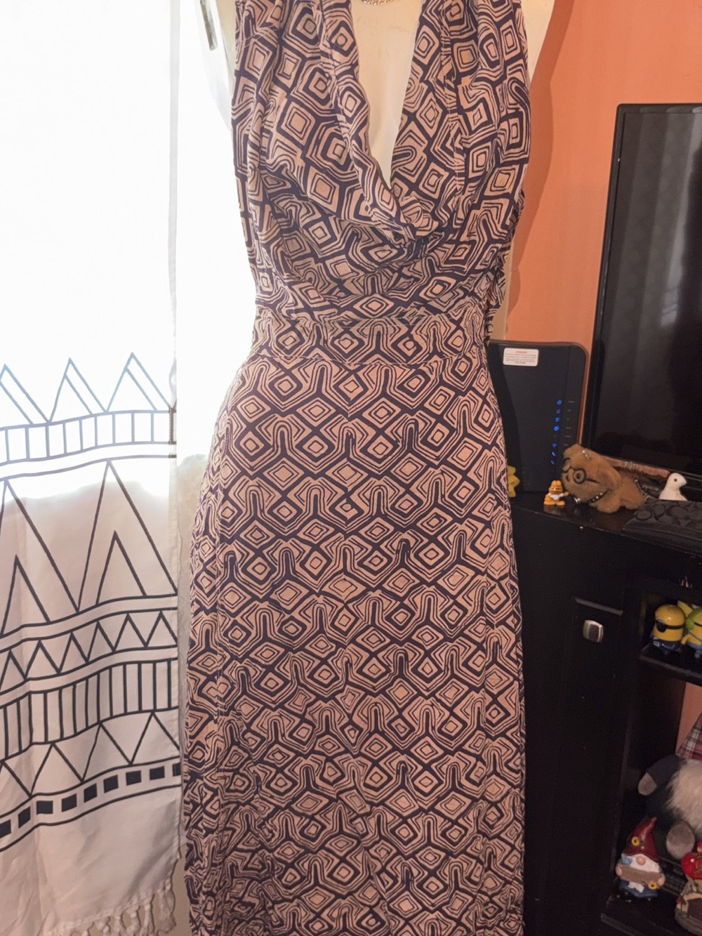 Sleeveless Geometric Wrap Maxi Dress